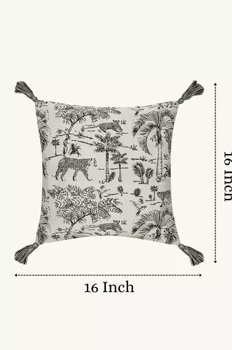  off white animal print cotton cushion cover (16"x16")