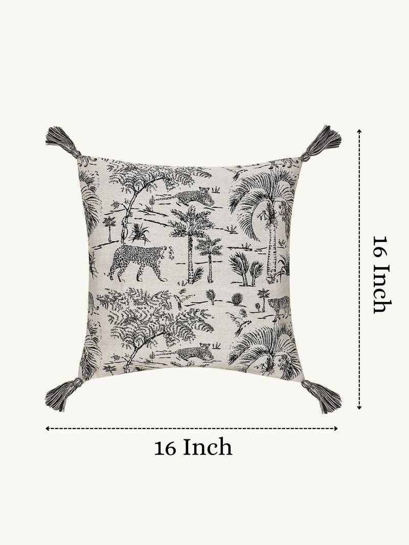  off white animal print cotton cushion cover (16"x16")