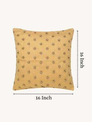  gold floral embroidered faux silk cushion cover (16"x16") 3