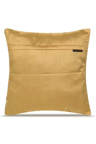  gold floral embroidered faux silk cushion cover (16"x16")