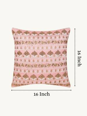  pink floral embroidered faux silk cushion cover (16"x16") 3