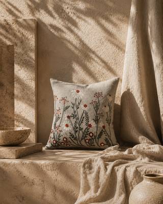  sage green floral embroidered cotton cushion cover (16"x16") 1