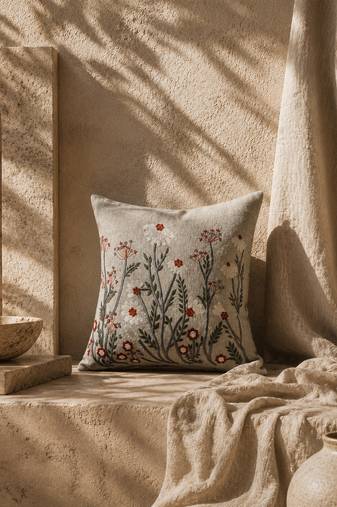  sage green floral embroidered cotton cushion cover (16"x16")