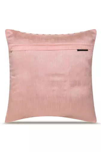  pink floral embroidered faux silk cushion cover (16"x16")
