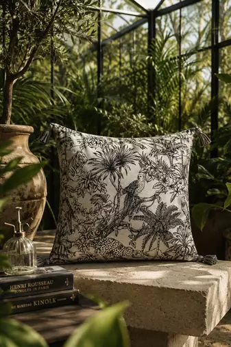  off white animal print cotton cushion cover (16"x16")