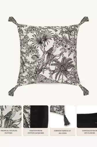  off white animal print cotton cushion cover (16"x16")