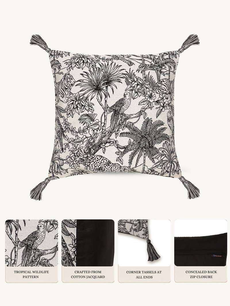  off white animal print cotton cushion cover (16"x16")