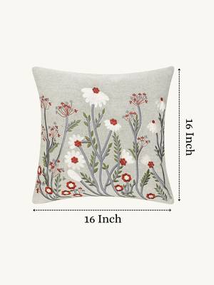  sage green floral embroidered cotton cushion cover (16"x16") 3
