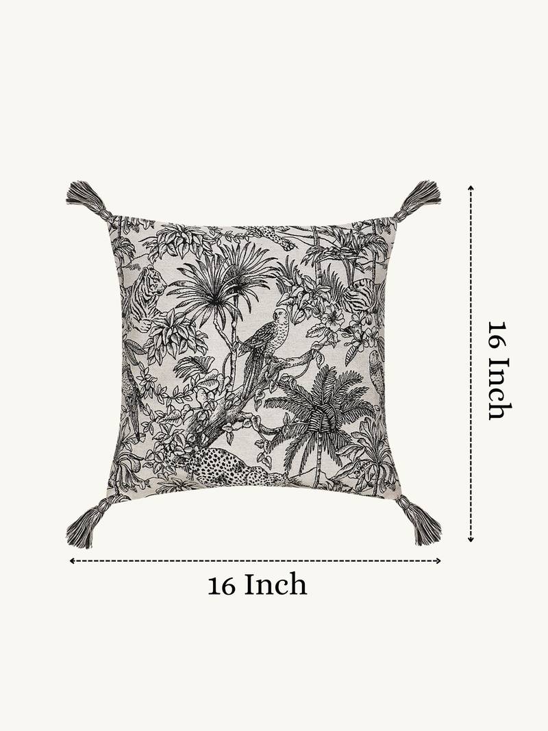  off white animal print cotton cushion cover (16"x16")