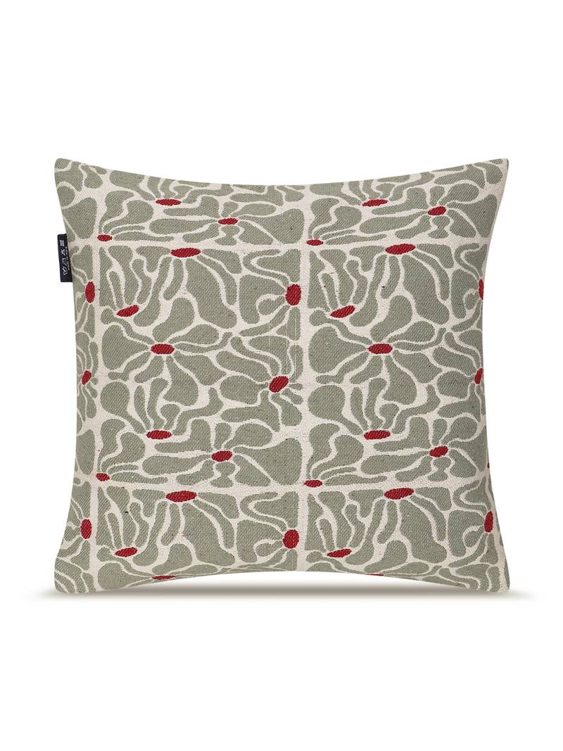  sage green floral embroidered cotton cushion cover (16"x16")