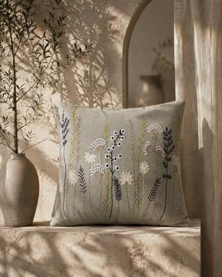  sage green floral embroidered cotton cushion cover (16"x16") 1