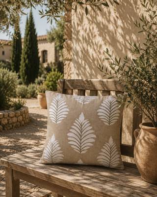  beige botanical embroidered cotton cushion cover (16"x16") 1