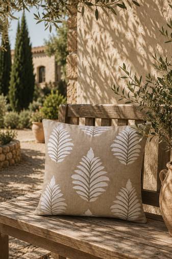  beige botanical embroidered cotton cushion cover (16"x16")