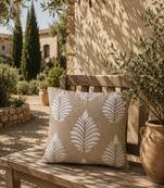  beige botanical embroidered cotton cushion cover (16"x16")