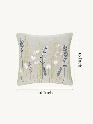  sage green floral embroidered cotton cushion cover (16"x16") 3