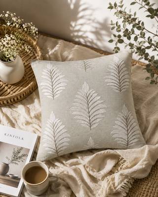  green botanical embroidered cotton cushion cover (16"x16") 1