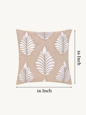  beige botanical embroidered cotton cushion cover (16"x16") 3