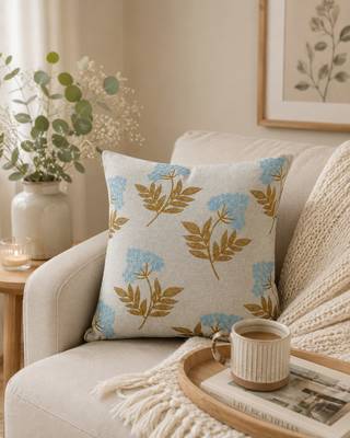  green floral embroidered cotton cushion cover (16"x16") 1
