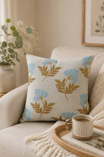  green floral embroidered cotton cushion cover (16"x16")