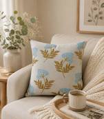 green floral embroidered cotton cushion cover (16"x16")