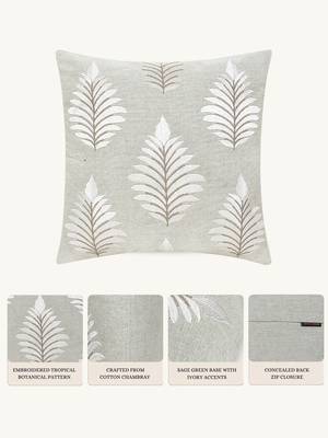  green botanical embroidered cotton cushion cover (16"x16") 2