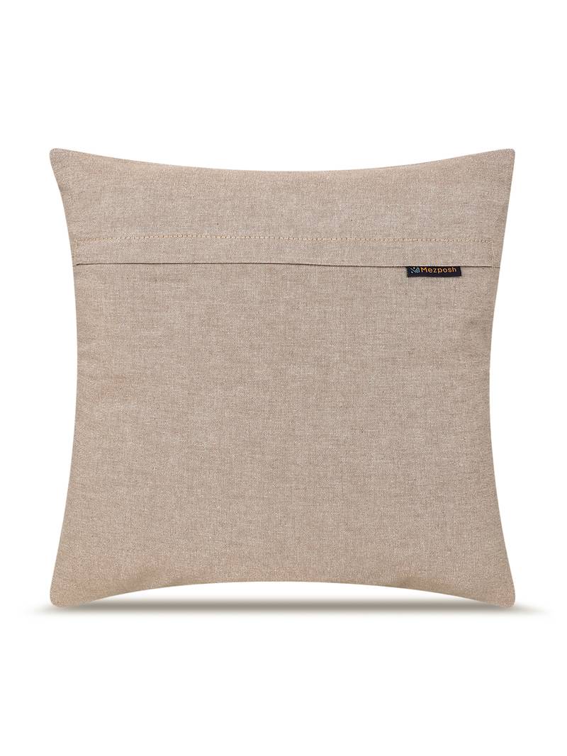  beige botanical embroidered cotton cushion cover (16"x16")