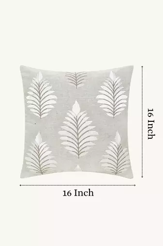  green botanical embroidered cotton cushion cover (16"x16")