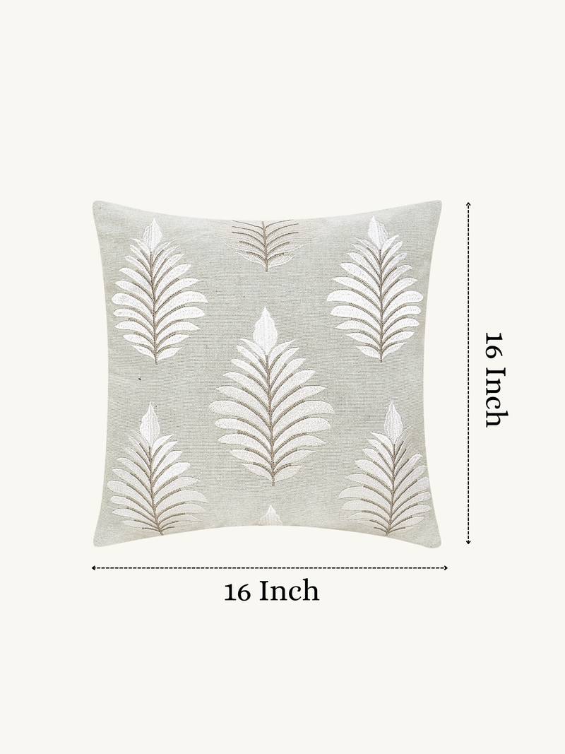  green botanical embroidered cotton cushion cover (16"x16")