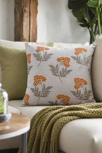  ice blue floral embroidered cotton cushion cover (16"x16")