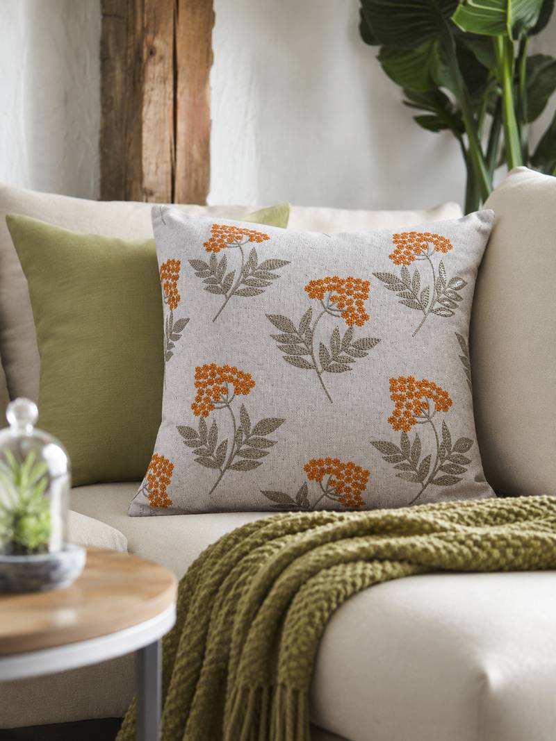  ice blue floral embroidered cotton cushion cover (16"x16")