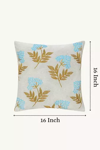  green floral embroidered cotton cushion cover (16"x16")