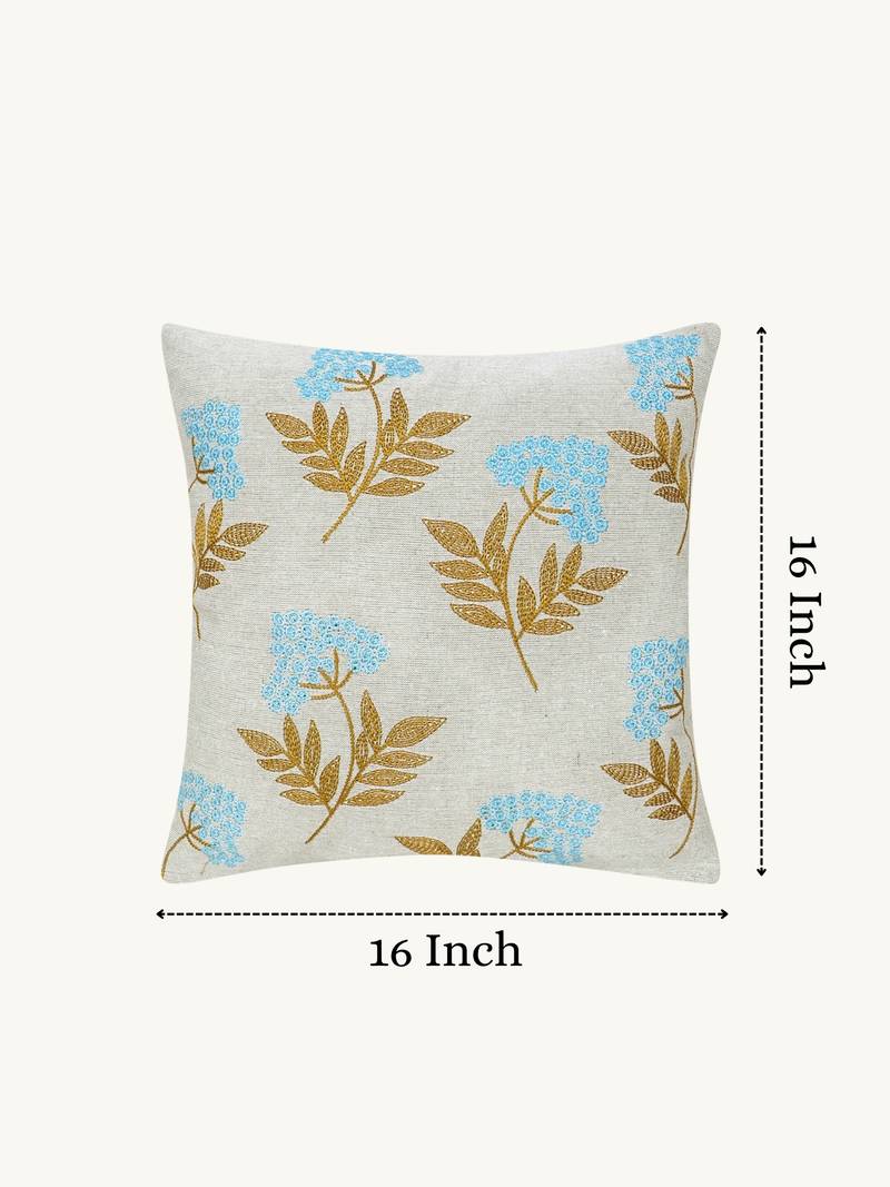  green floral embroidered cotton cushion cover (16"x16")