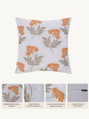  ice blue floral embroidered cotton cushion cover (16"x16") 2
