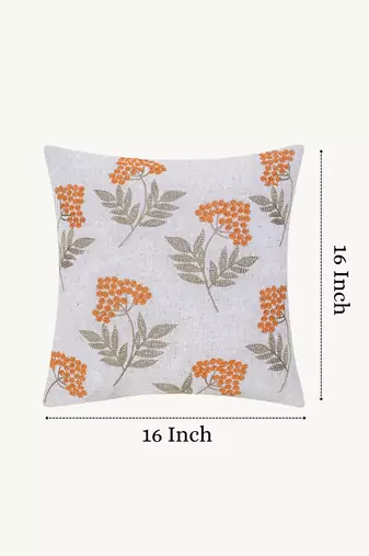  ice blue floral embroidered cotton cushion cover (16"x16")