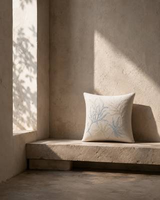  off white botanical embroidered cotton cushion cover (16"x16") 1