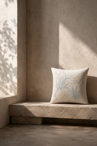  off white botanical embroidered cotton cushion cover (16"x16")