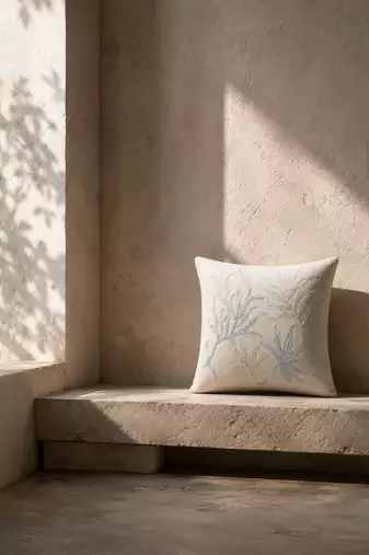  off white botanical embroidered cotton cushion cover (16"x16")