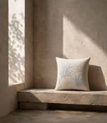 off white botanical embroidered cotton cushion cover (16"x16")