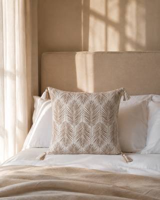  off white botanical embroidered acrylic cushion cover (16"x16") 1