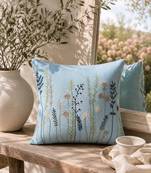  sky blue floral embroidered cotton cushion cover (16"x16")