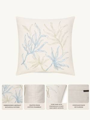  off white botanical embroidered cotton cushion cover (16"x16") 2