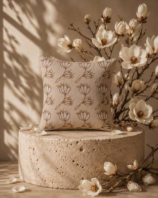  beige floral embroidered cotton cushion cover (16"x16") 1