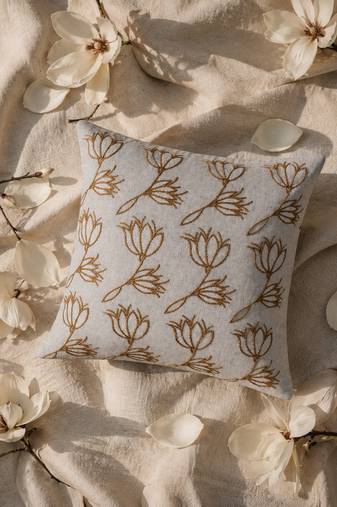  ice blue floral embroidered cotton cushion cover (16"x16")