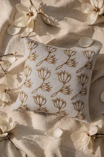  ice blue floral embroidered cotton cushion cover (16"x16")