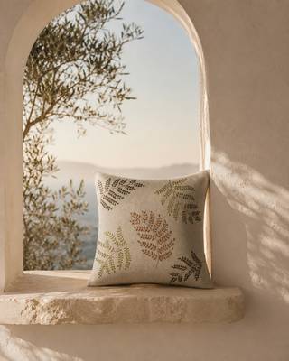  sage green botanical embroidered cotton cushion cover (16"x16") 1