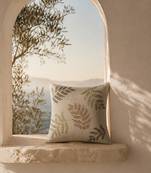  sage green botanical embroidered cotton cushion cover (16"x16")