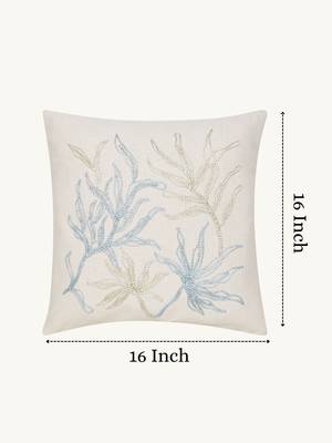  off white botanical embroidered cotton cushion cover (16"x16") 3