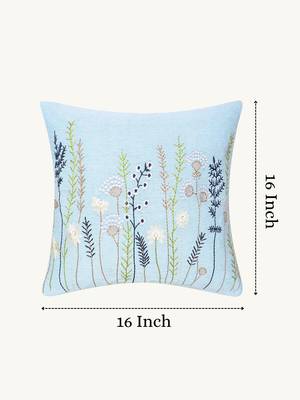  sky blue floral embroidered cotton cushion cover (16"x16") 3