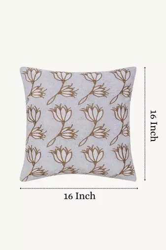  ice blue floral embroidered cotton cushion cover (16"x16")