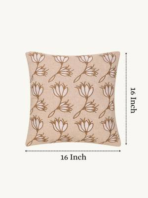  beige floral embroidered cotton cushion cover (16"x16") 3